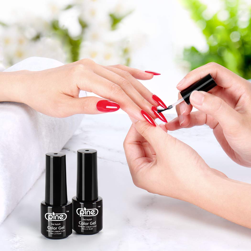 Pine 21 Colors Gel Nail Polish Set with Base No Wipe Glossy Top Matte Top Coat 24 Pcs Soak Off UV LED Gel Nude Red Gray Purple Shimmer Glitter Nail Art Manicure : Beauty