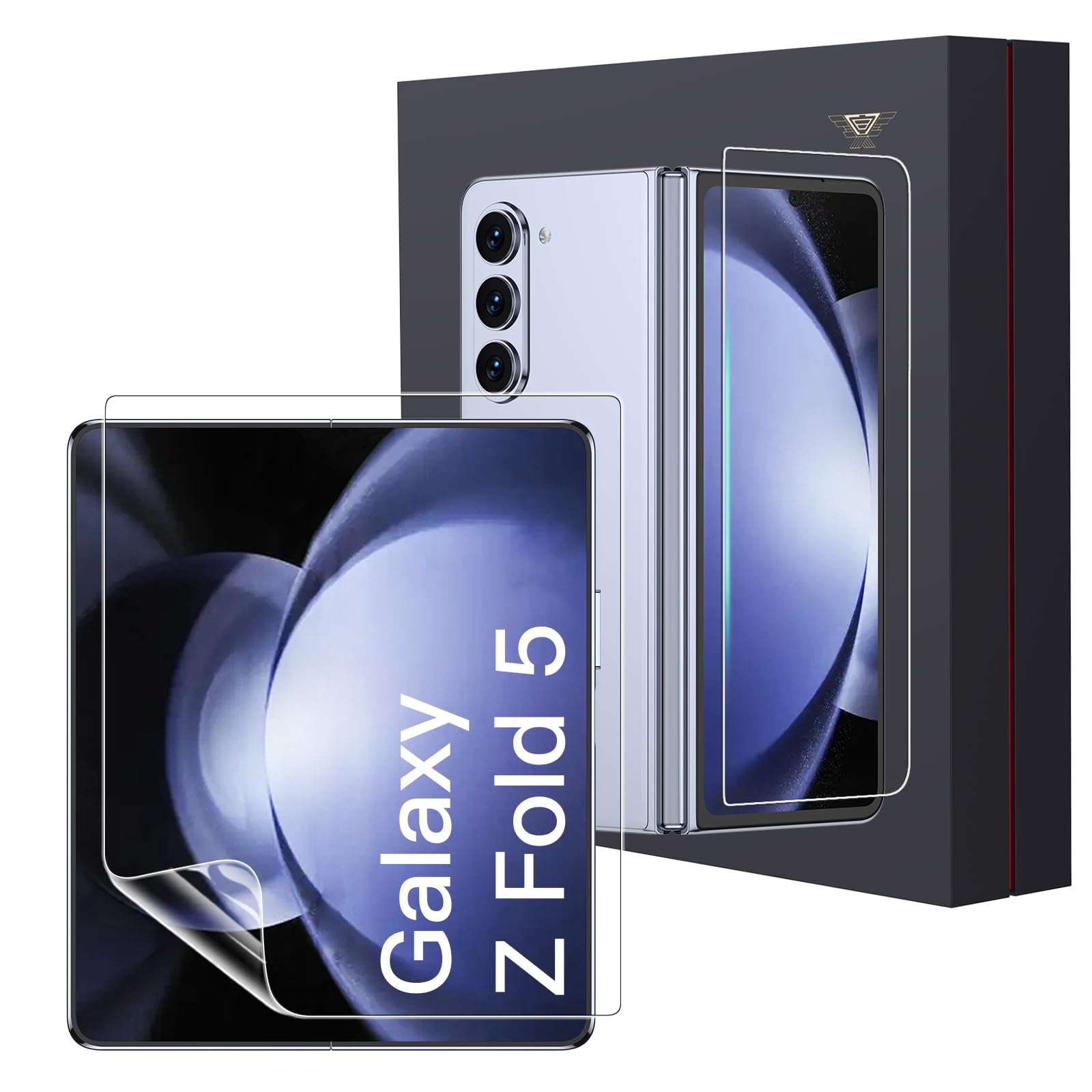 Photo 1 of karenDon For Samsung Galaxy Z Fold 5/ Z Fold 4 Screen Protector, 2 in 1 [1 Pack Inside Flexible Film + 1 Pack Front Tempered Glass] Anti Scratch, HD Clear, Bubble Free