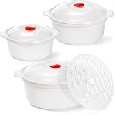 WRINGKIT 3 Pack Microwave Bowls with Lid, 3 Sizes (2.54QT, 1.69QT, 0.95QT) | BPA-free Ramen Cooker Soup Containers with Steamer, Mixing Serving Bowls Food Storage Cookware for Kitchen, College Dorm