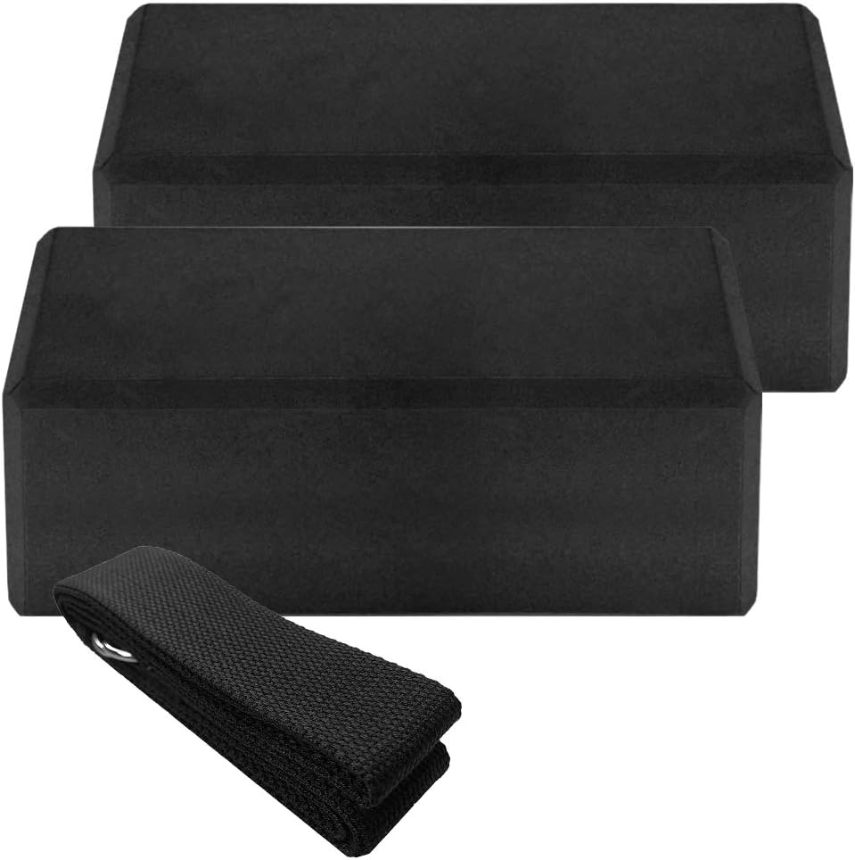 Gecheer Yoga Blocks and Strap Set, High Density EVA Foam Yoga Bricks for Yoga Fitness Pilates Stretching