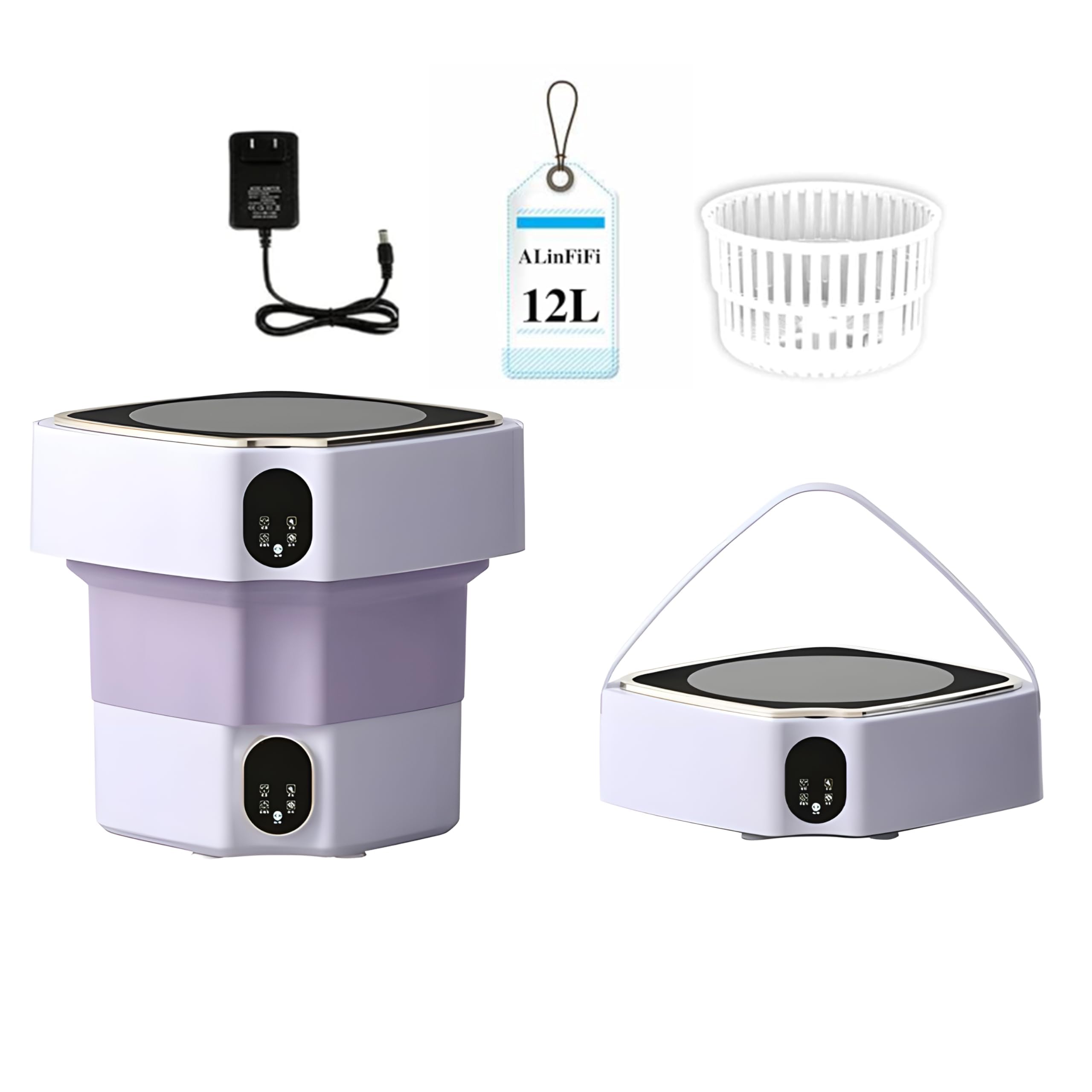 Photo 1 of Portable washing machine, 12L folding mini washing machine, deep cleaning underwear, baby clothes and other small clothes, suitable for apartments, dormitories, camping, travel (Purple)