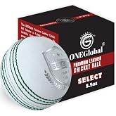 ONEGlobal Select Leather Cricket Ball | 100% Handcrafted, 156g - 5.5oz, 4-Piece Construction | Ideal for T20, Net Practice, Training etc.