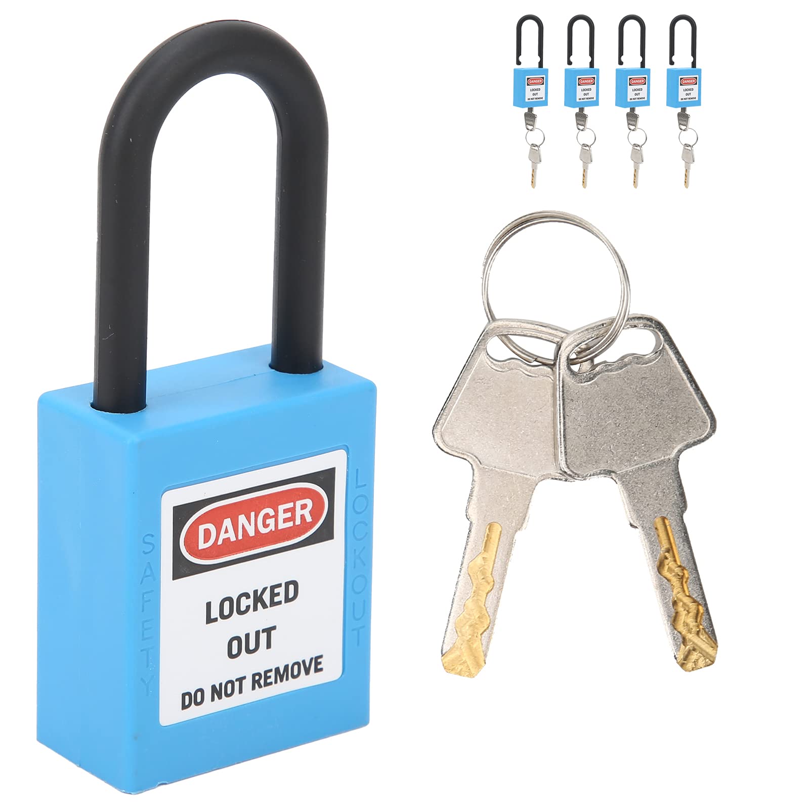 Wakects Safety Padlocks Set, 38mm Lockout Tagout, Nylon Insulation, Blue, 5 Padlocks with 10 Keys, Industrial Use