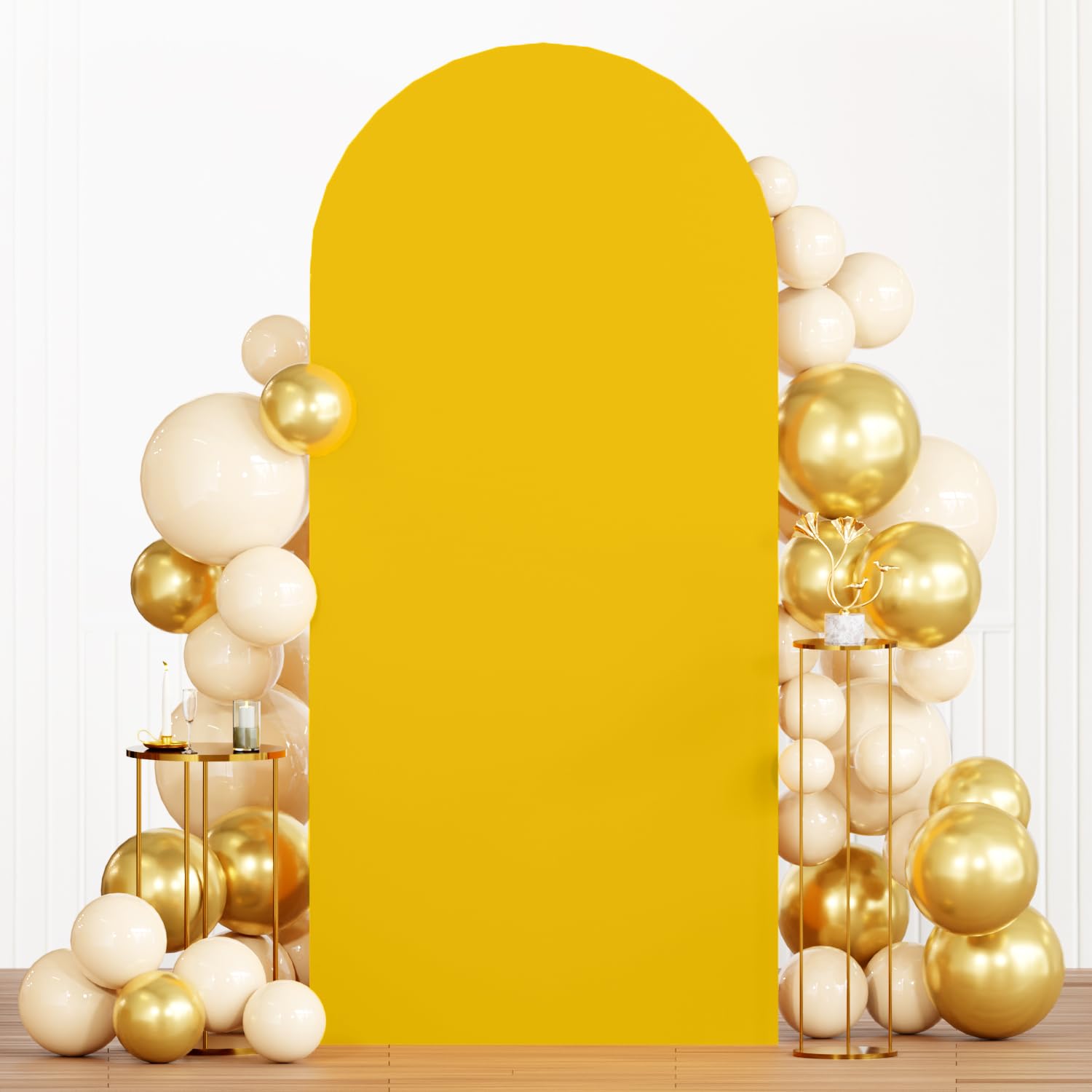 Photo 1 of MODFUNS Gold Arch Cover Wedding Arch Backdrop Cover 5ft Samll Spandex Arch Covers for Round Top Backdrop Arch Covers Double Sided Stretchy Arch Back Drop Fabric for Birthday Home Party Banquet