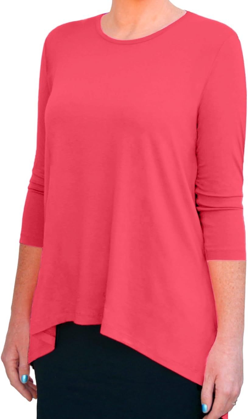 Kosher Casual Women's Modest 34 Sleeve 'High Low' Flowing Tunic Top