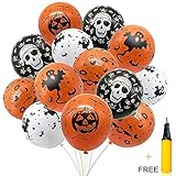 Halloween Balloons Decorations - 100 Pieces 12 Inches Pumpkin Bat Specter Spider Web Latex Balloons with a Air Pump for Halloween Party Supplies