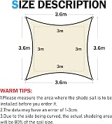 HEYOMART Sun Shade Sail 3.6m x 3.6m Cream White Waterproof Outdoor view 6