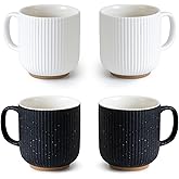 KAITOER Black and White Ceramic Coffee Mugs Set of 4 (12 oz) Large Ceramic Coffee Cups Set Ribbed Coffee Mugs Set, Big Mugs Set with Handle Suitable for Latte, Cappuccino, Milk, Cocoa, Tea, Juice