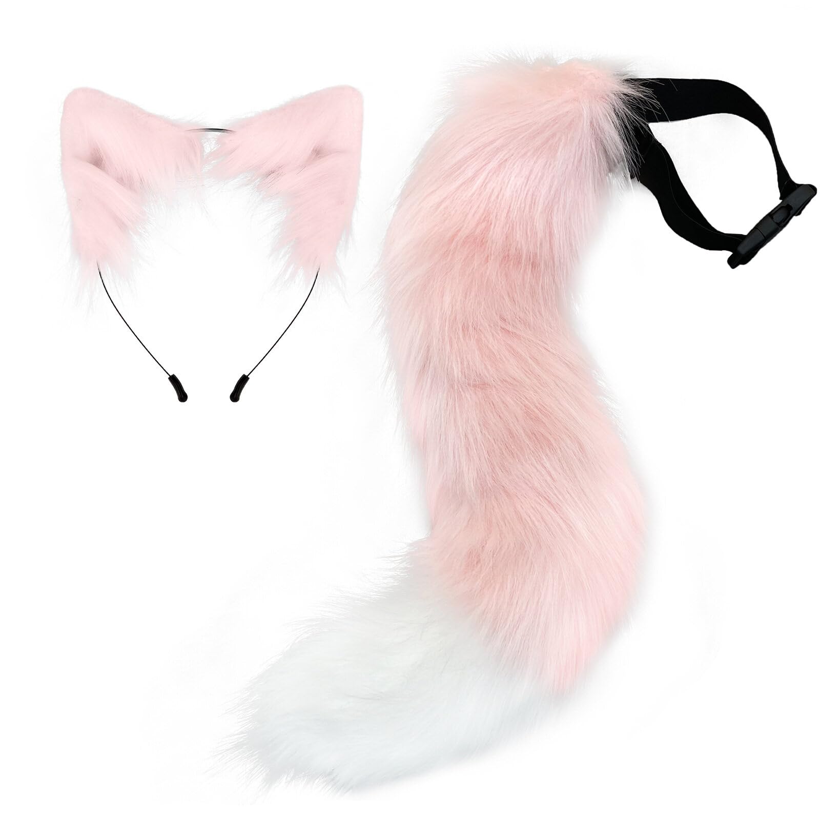 Tail and Ears Set Long Fox Tail Cosplay Faux Fur Furry Fox Wolf Tail Kit with Ears for Anime Fancy Dress Party Halloween Christmas Dress Up Carnival Role Play