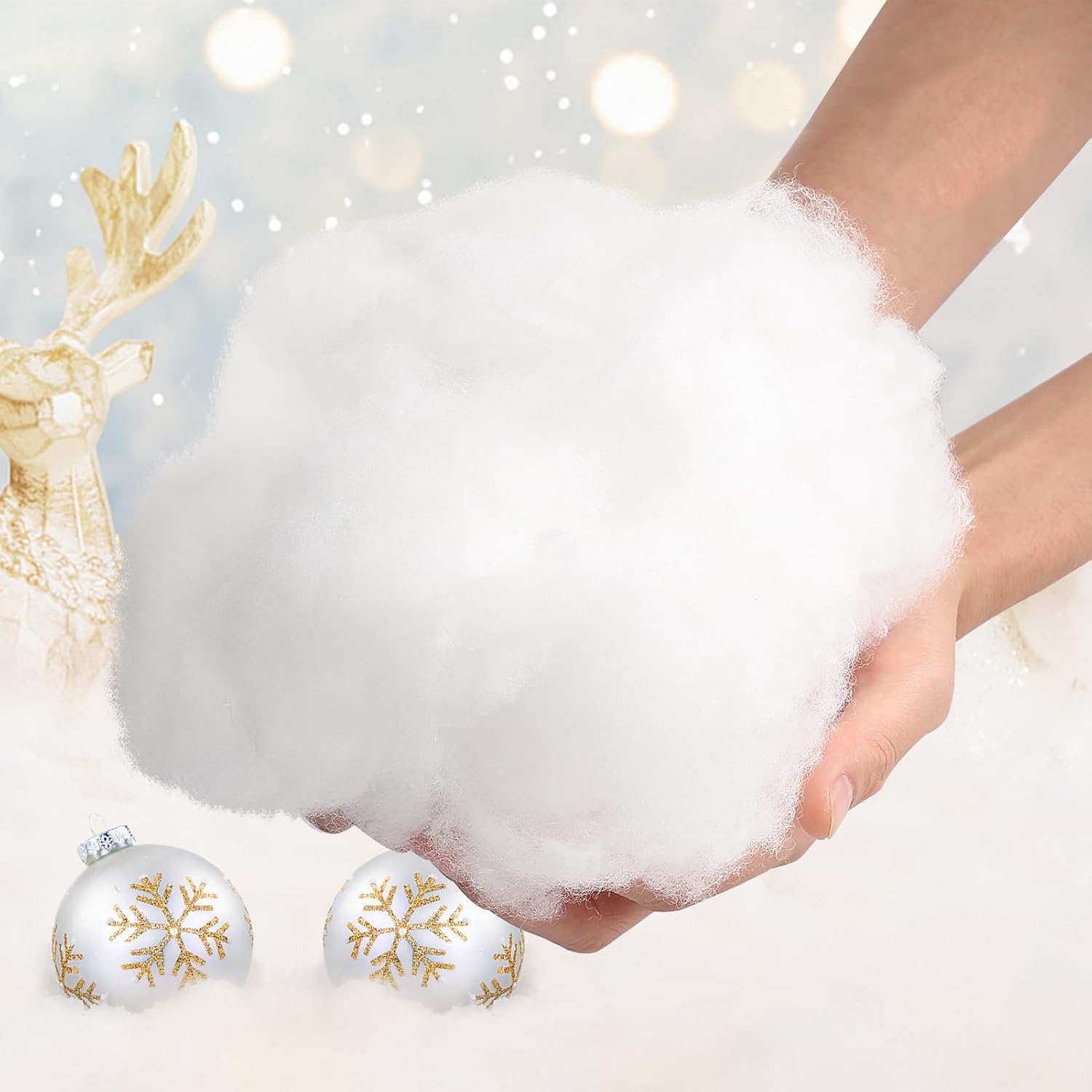 Artificial Snow - Biggun Christmas Fake Snow Decoration - 30oz Artificial Snow Blanket Indoor Xmas Fake Snow Decor Fluffy Faux Snow Fiber Cotton Snow Fluff for Winter Christmas Village Tree Decorating