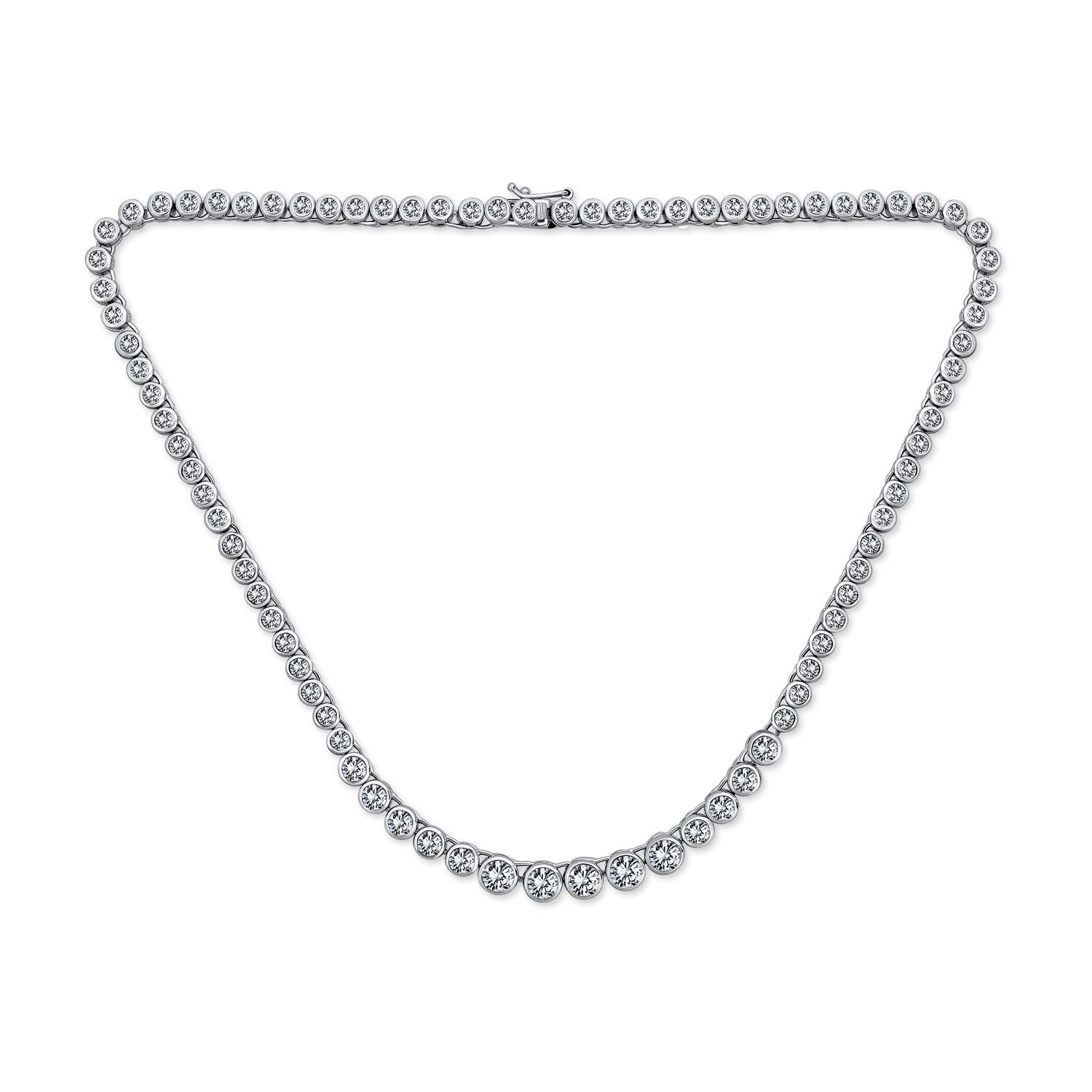 Bling Jewelry Classic Traditional Bridal Cubic Zirconia Graduated AAA CZ Circle Round Bezel Set Statement Tennis Necklace Collar For Women Wedding Prom Silver Plated — image 1