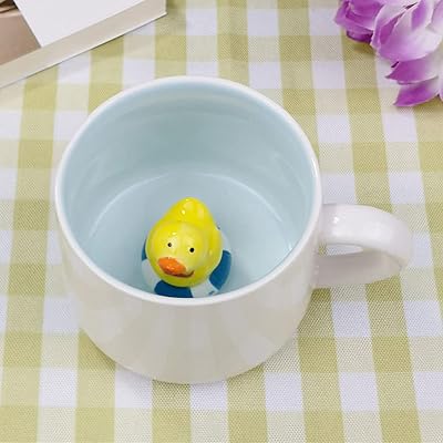 LOZACHE 3D Coffee Mug Little Yellow Duck Inside 12oz Funny Cartoon Handmade