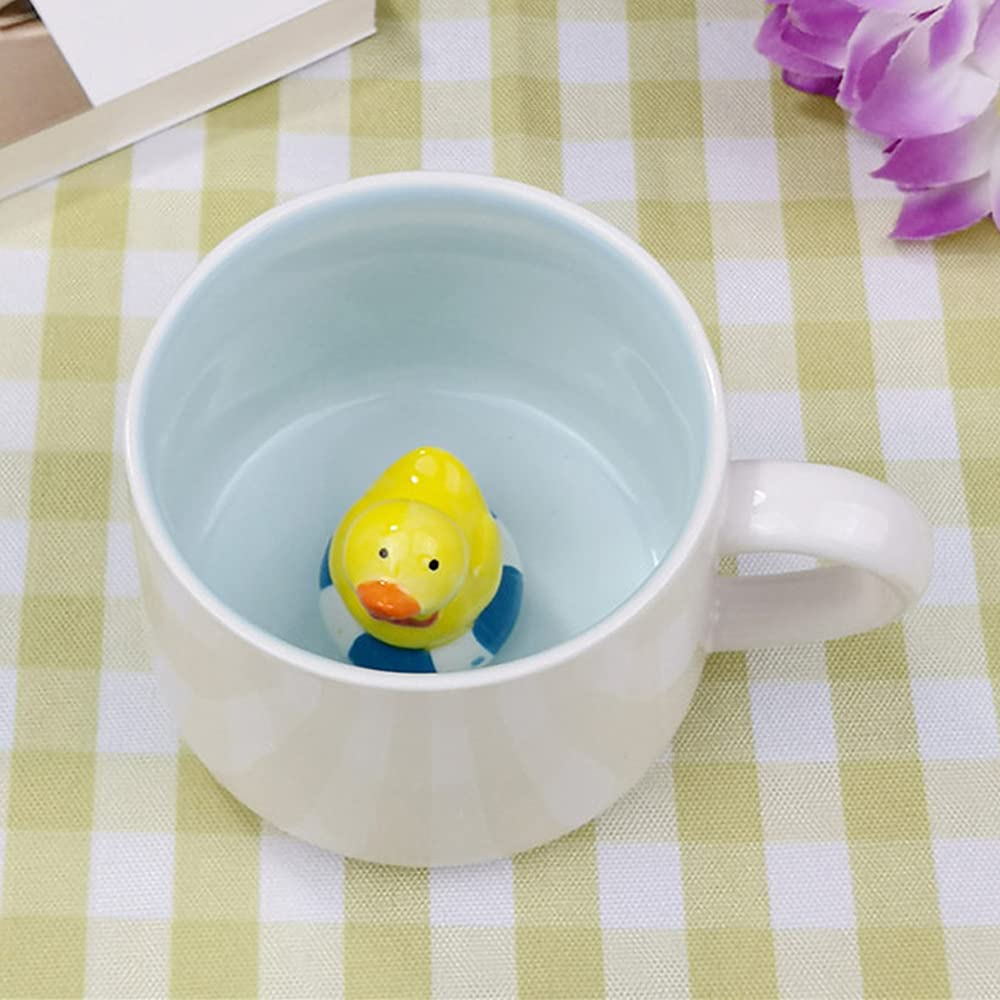 LOZACHE 3D Coffee Mug Little Yellow Duck Inside, 12oz Funny Cartoon Handmade Figurine Milk Tea Cup, Xmas Birthday Gifts for Friends Kids Girls Wife Grandma Auntie (Duck)
