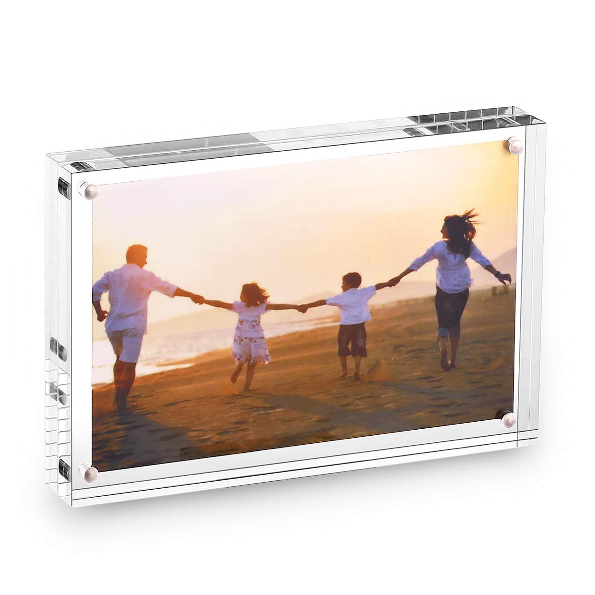 HESIN 4x6 inch Clear Acrylic Photo Frame Stable Tabletop Magnet Frame Double Sided Picture frame with Gift Box Package