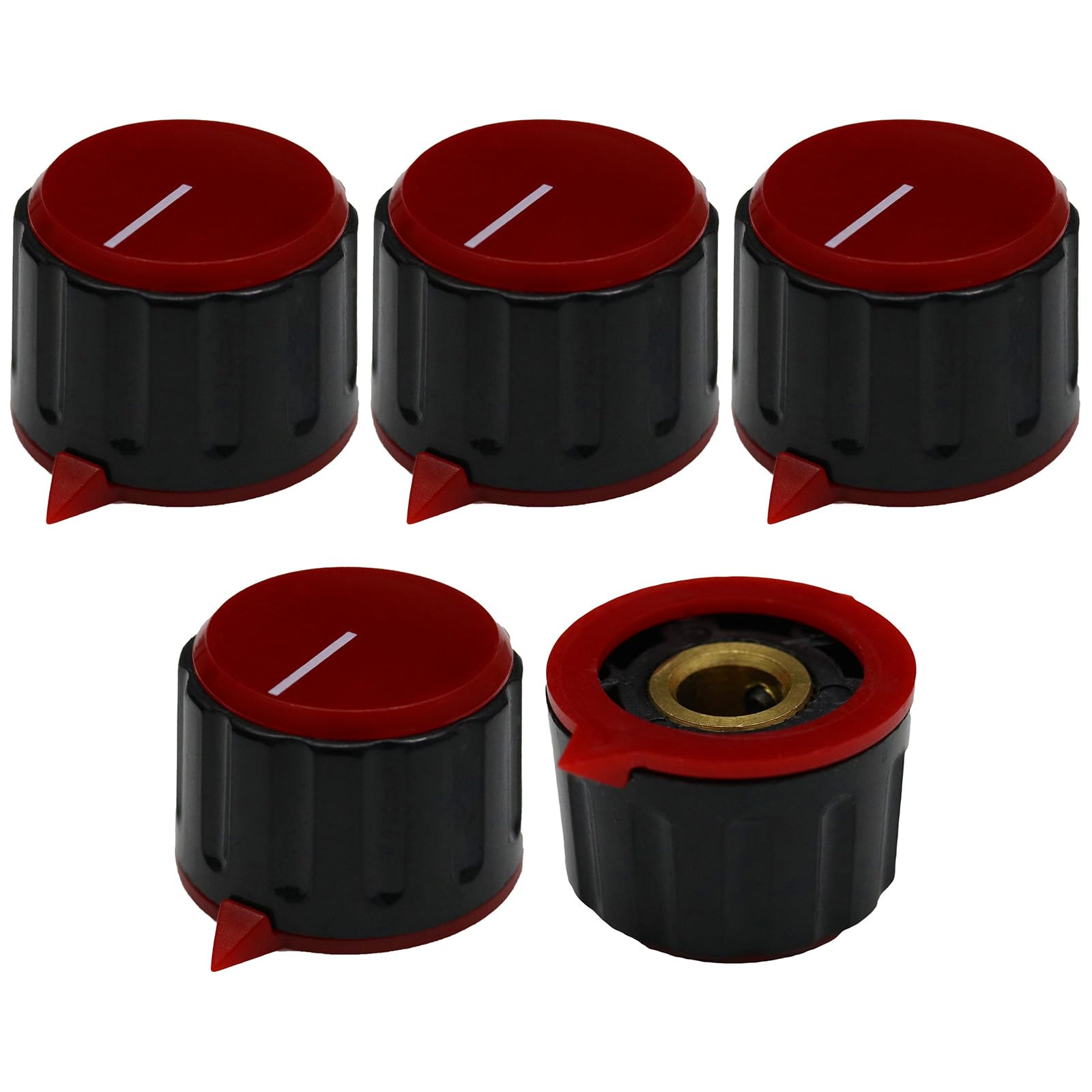 6mm Round Hole Colour Cap Amplifier/Equipment Control Knob With Pointer Pack of 5 (Red)