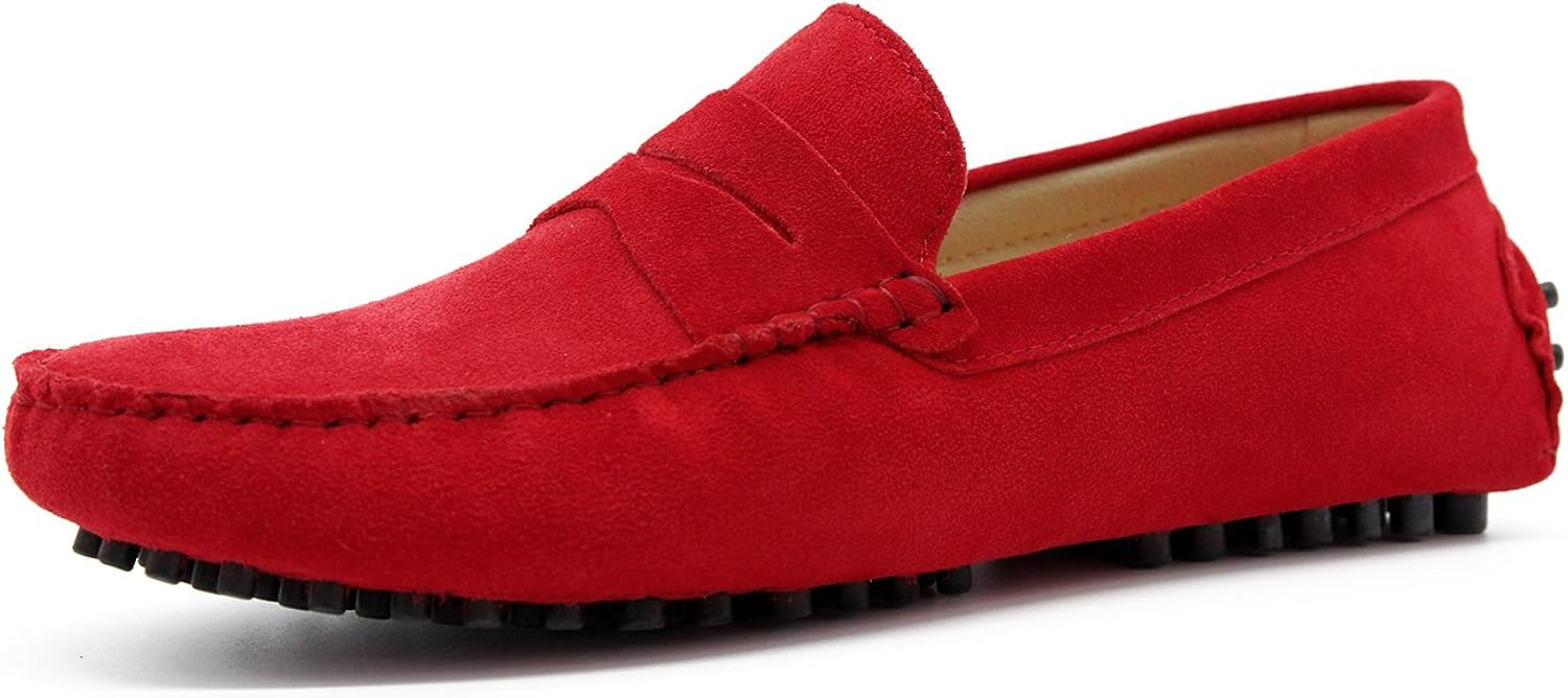 Men's Flats Red Suede Slip Ons Loafers US8.5 Loafers & SlipOns