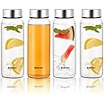Borosil Crysto Wide Mouth Glass Water Bottle with Stainless Steel Lid | 750ml, Borosilicate Glass, Leakproof, Easy to Carry, Fridge & Dishwasher Safe | Can Use For, Lassi, Juice, Smoothies (4 Pc Set)