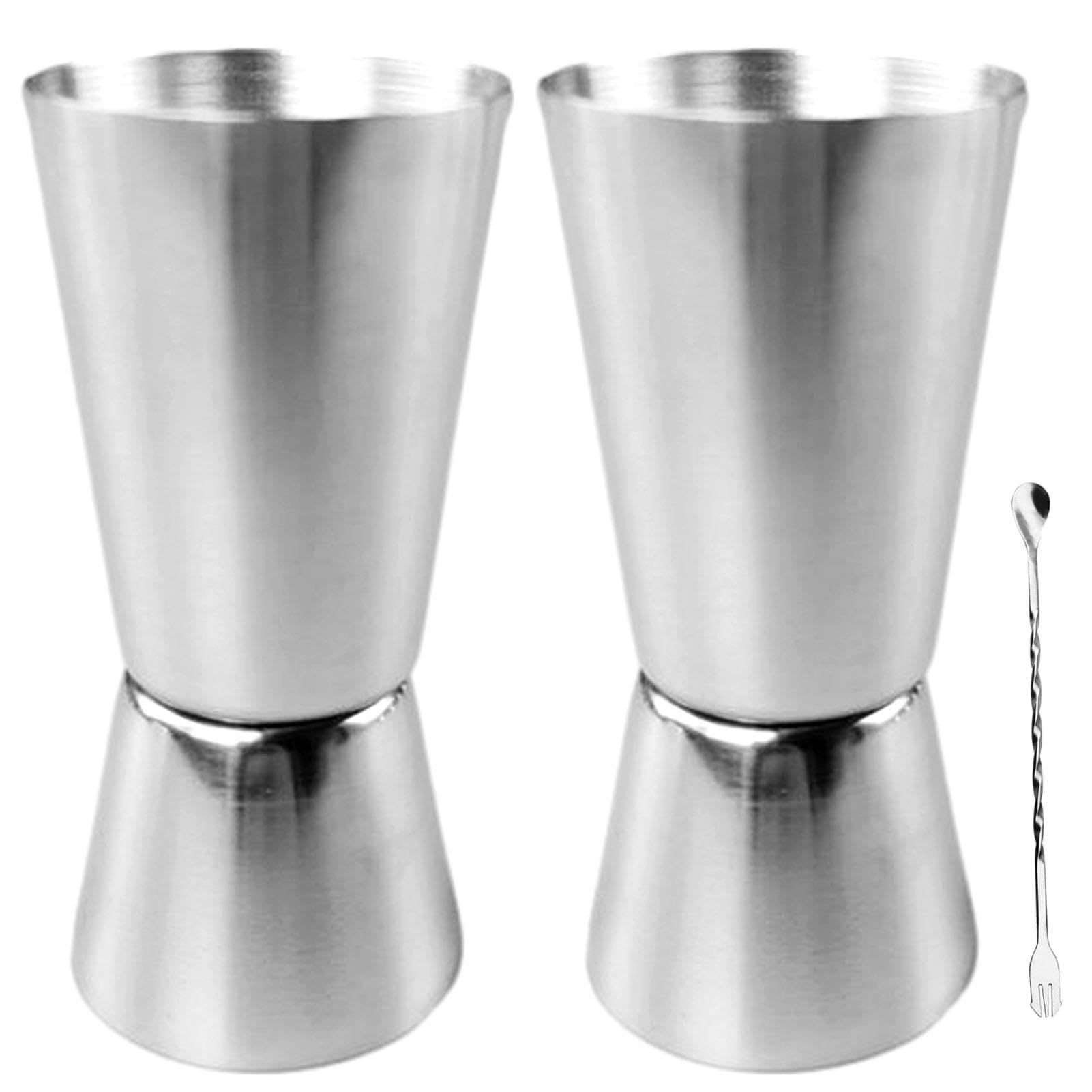 OTAIVE 2pcs Spirit Measure 25ml 50ml,Stainless Steel Spirit Measures With Stirring Spoon,Cocktail Jigger Spirit Measure Cup,Shot Measure Dual Measuring Cup For Bar Cocktail Measurements