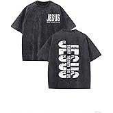 Christian Shirts for Men Jesus Shirt Oversized Graphic Tees Acid Wash Tshirt Christian Religious Short Sleeve Tops