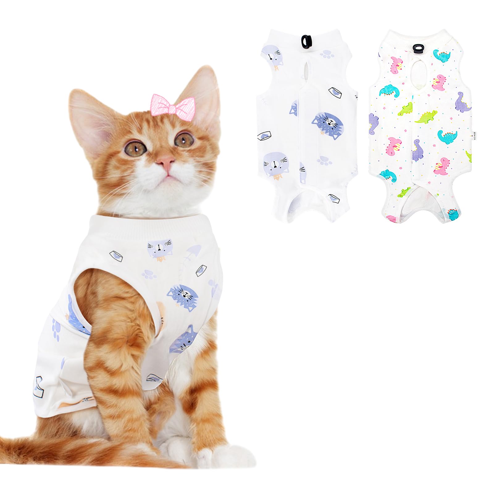 Photo 1 of 2 PCS Cat Recovery Suit Female Cat Onesie for Cats After Surgery Spay Abdominal Wounds, Kitten Surgery Recovery Suit Female Breathable E-Collar Alternative Kitten Onesie Anti Licking Medium
