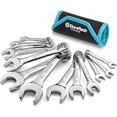 DURATECH Stubby Combination Wrench Set, Metric, 12-Piece, 8-19mm | CR-V Steel, Mirror Polished, Corrosion Resistance, 12 Point, More Torque, for Narrow Spaces, with Rolling Pouch