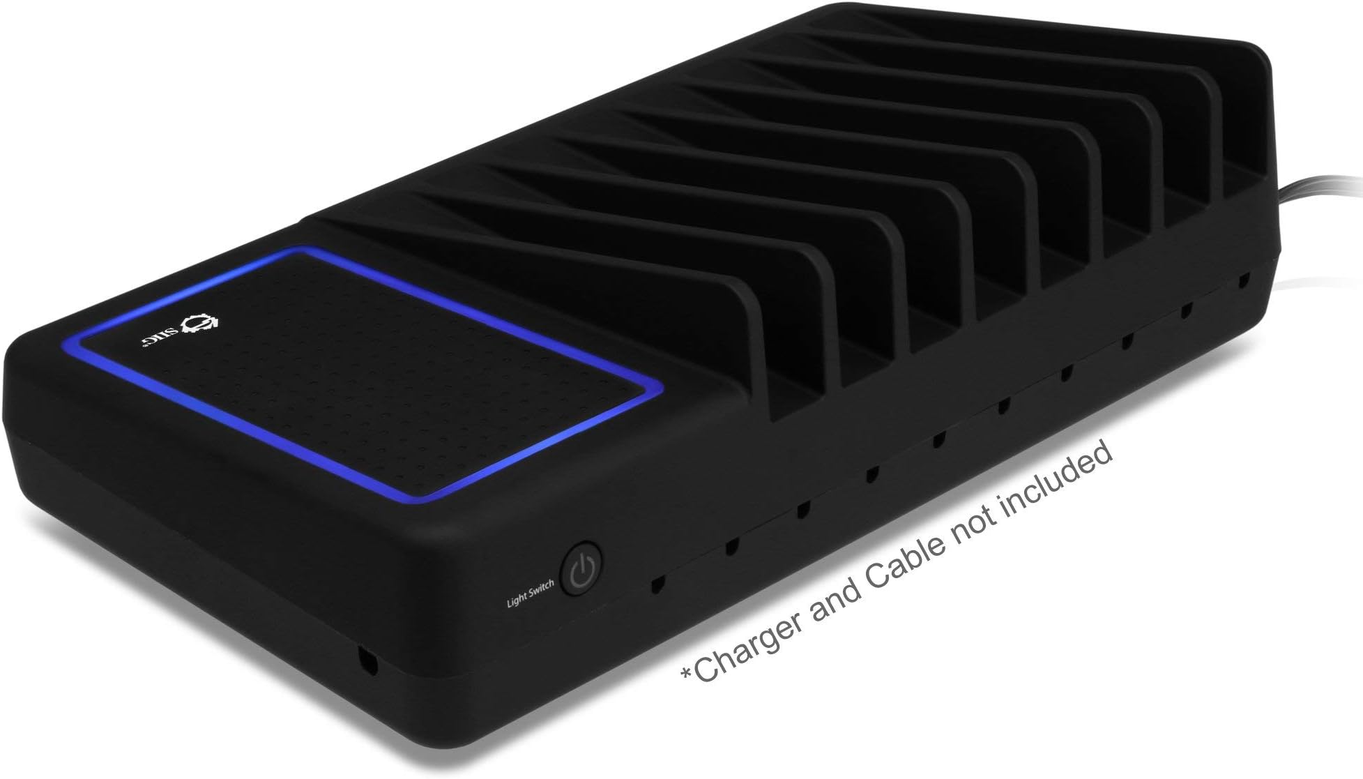 SIIG Desktop Universal 8-Slot Charging Device Organizer with Padded Ambient Light Deck and Internal Storage Space - Charging Device Not included - AC-CA0414-S1 (Black)