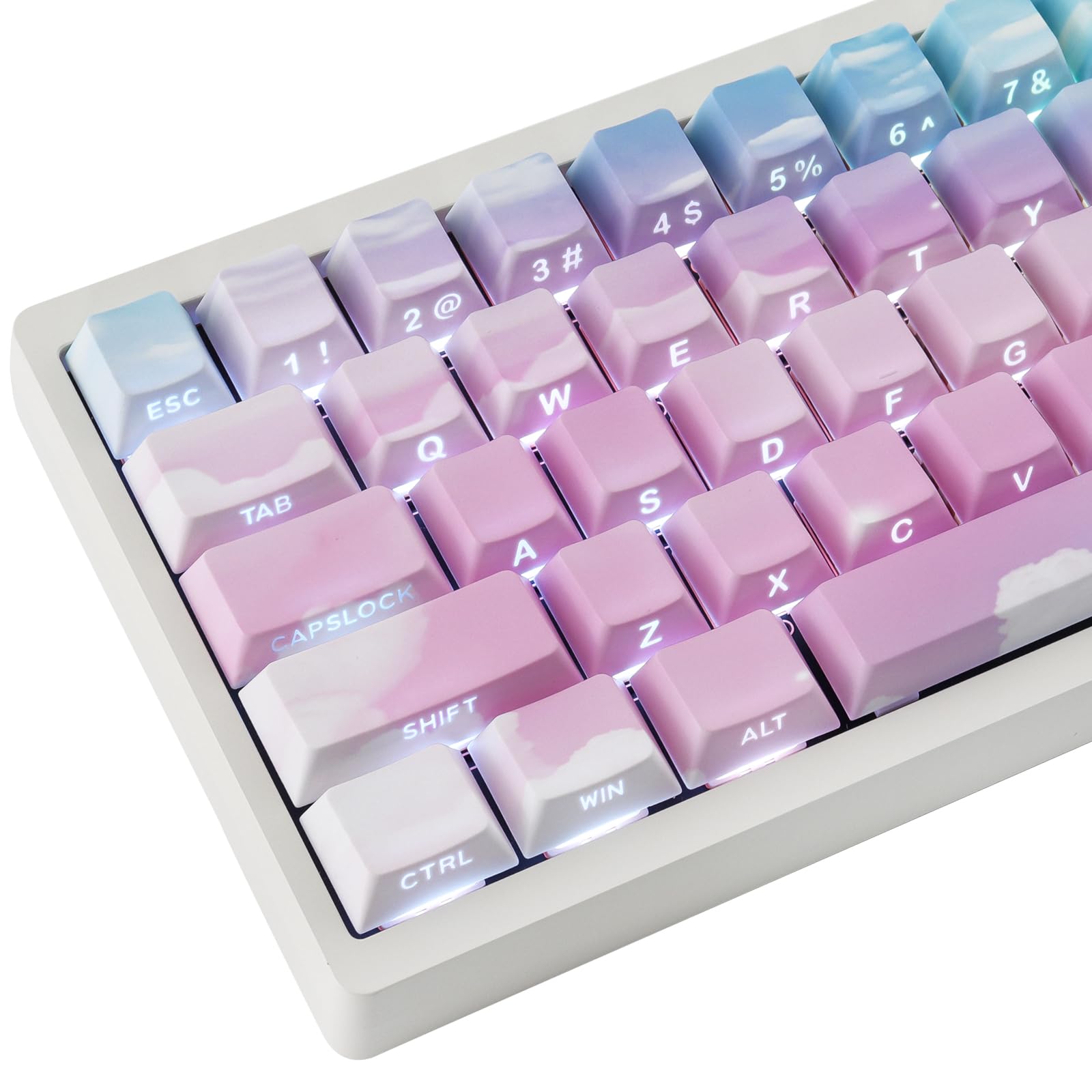 Photo 1 of ?PBT Keycaps - Double Shot Side Printed Gradient Pink Blue Keycap,135 Keys Shine Through Cute Keycaps, Cherry Profile Custom Keycap for Cherry MX Switches Mechanical Keyboards