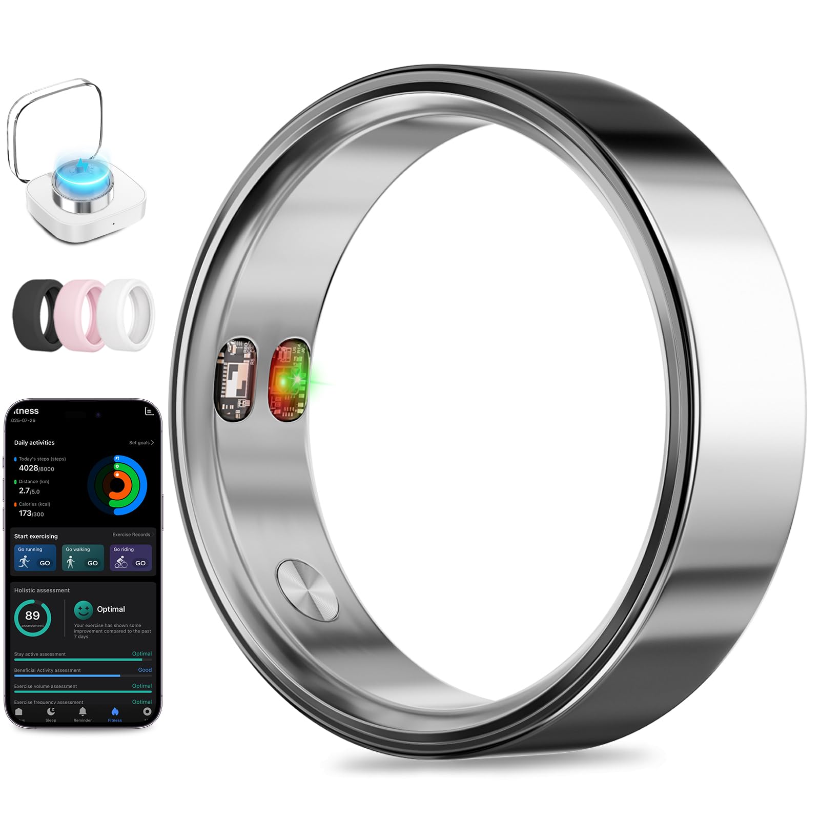 Photo 1 of Smart Ring with Vibration Alerts, Health Tracker Ring with Body Temperature Monitor, Heart Rate, Sleep & Fitness Tracking, Waterproof Activity Ring for Men & Women, No App Fees(Gunmetal Gray,13#)