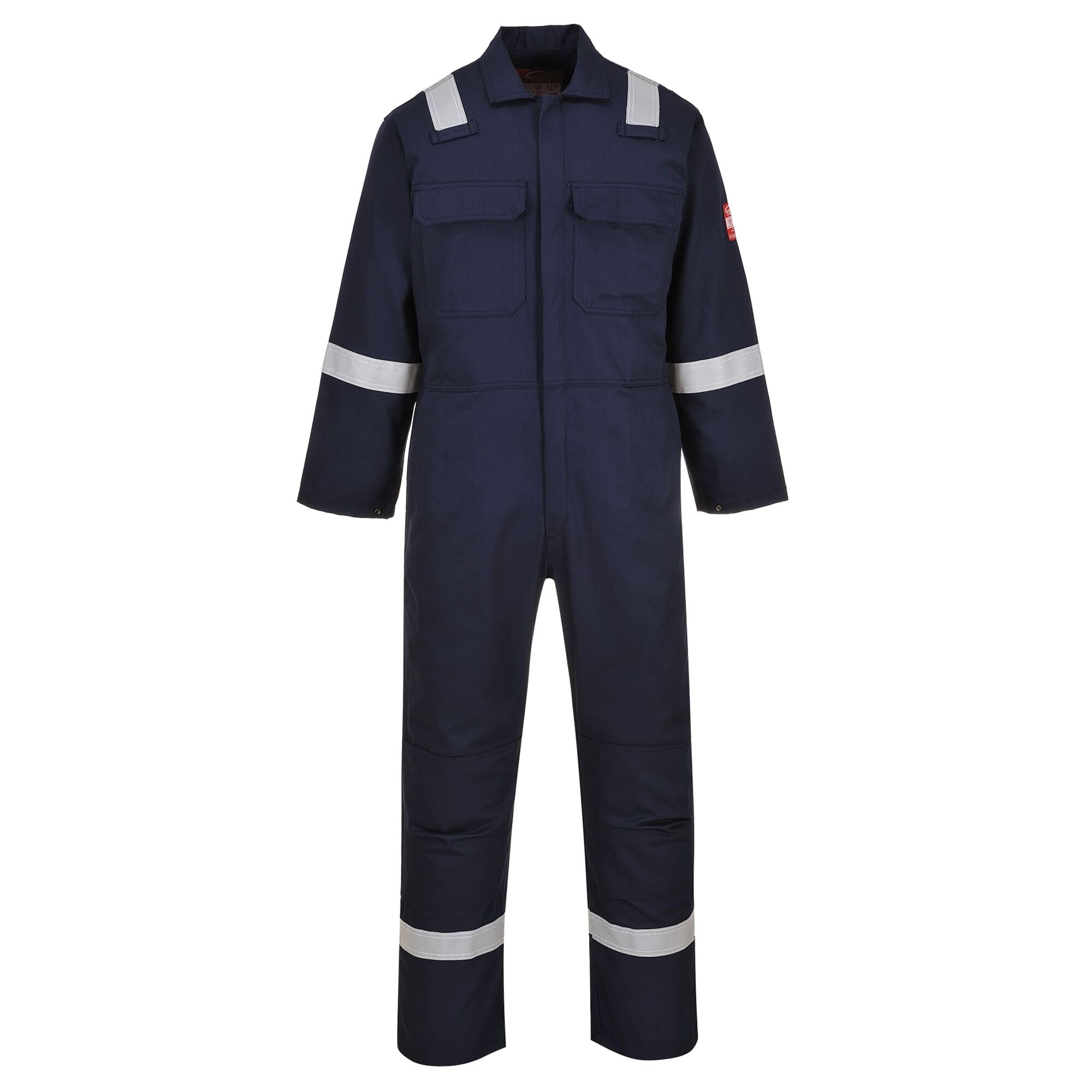 Portwest BIZ5 Bizweld FR Men's Coverall Flame Resistant Welding Overall Safety Gear 100% Cotton Reflective Tape Knee Pad Pockets Molten Metal Splash Protection, Navy, 5XL