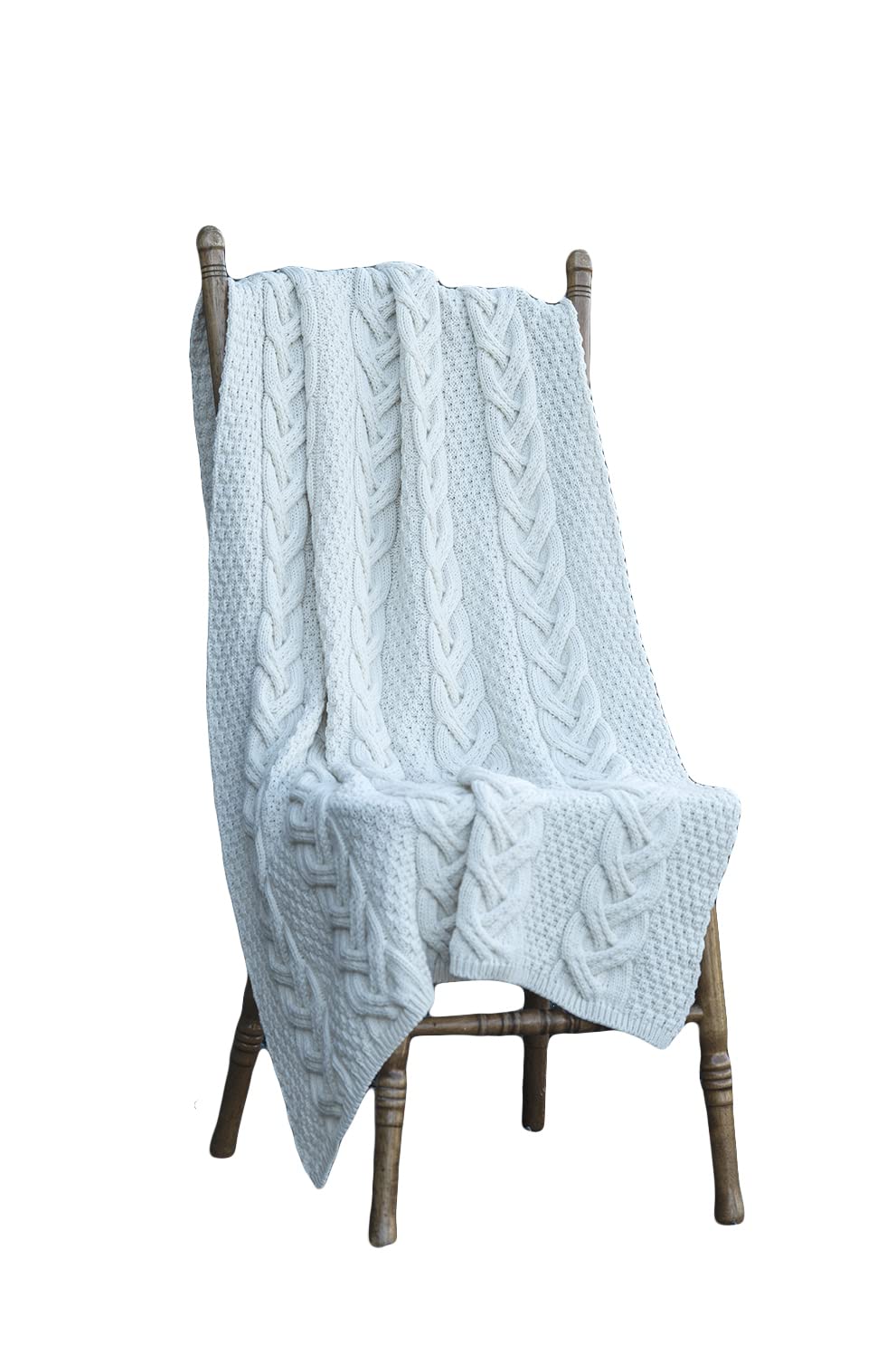 Aran Woollen Mills Super Soft Merino Wool Throw Blanket Cable Knot 38" x 60" Made in Ireland (Natural)