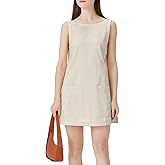 hibshaby Women's Summer Cotton Linen Round Neck Short Dress Sleeveless Mini Dress Casual A Line Slim Tank Dress Sundress