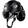SAFEBUILDER Safety Helmet with Visor Ear Muffs Work at Hight Abs Hard Hats for Industrial Construction Head Protection ANSI Z89.1 Approve (Matte Black+Tinted Visor+B07 Ear Muffs)