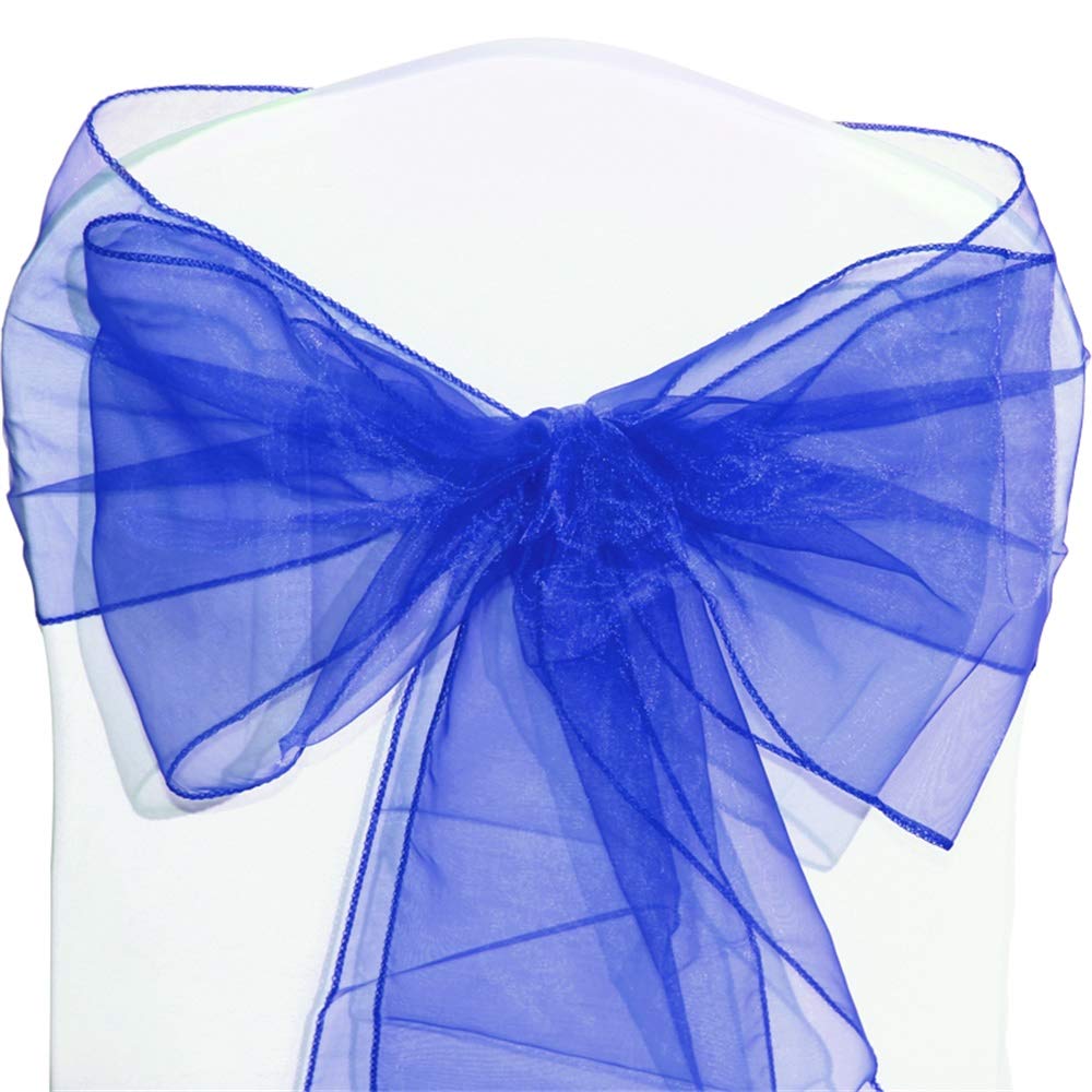 Time to Sparkle Pack of 10 Organza Sashes 22x280cm/9x110inch Wider Sash Fuller Bows Chair Cover Bows Sash for Wedding Party Birthday Decoration - Royal Blue