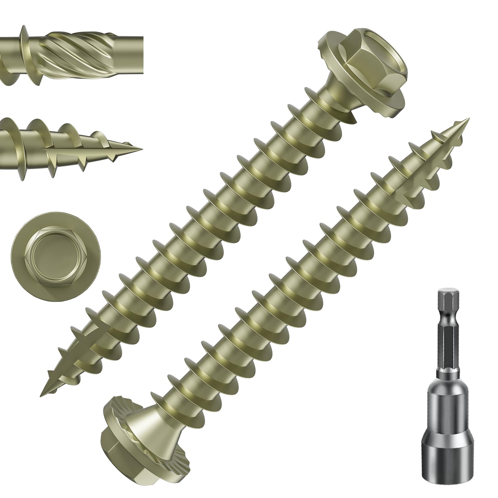 Photo 1 of (5 lbs 252PCS)#12 x 2 Yellow Hex Exterior Lag Screws,5.5x50mm, Structural Wood Screw, Heavy Duty Construction Screw, Rust Resistant, Washer Head, Yellow Coated Exterior Wood Screws