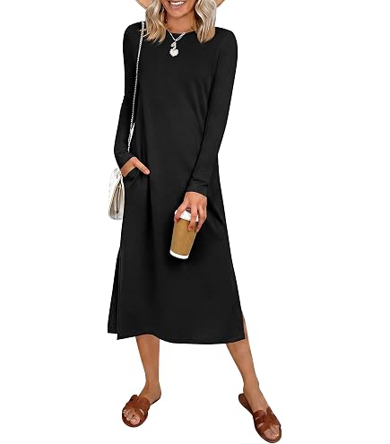 midi shirt dress wrinkle free ANRABESS Women's Air Layer 3/4 Sleeve Fall Maxi & Pockets Functional side pockets and Color:Sage and Champagne Bouquet Color Main_Cognac Nicol Simple & Modest Prom