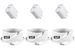 Pro Chargers for iPad Charger Fast Charging 10 ft, GKW USB-C PD Block 20W with 10ft USB-C to C Cable for iPad with USB-C Connector, iPad Pro, iPad Air 4th/5th, iPad Mini 6th, White 3Pack