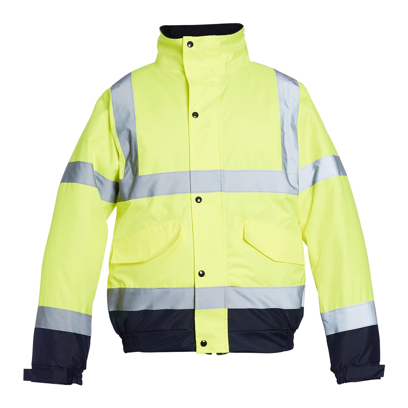 Blackrock Yellow/Navy Hi Vis Waterproof Bomber Jacket Men's and Women's, Reflective High Vis Jackets, High Viz Visibility Warm Safety Security Work Wear, Taped Seams & Fleece Lined Collar - Size 2XL