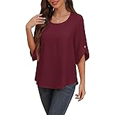 Askyes Women's 2026 Summer Chiffon Blouses Bell Short Sleeve Tshirts Casual Loose Flowy Dressy Work Tops for Leggings Blouse