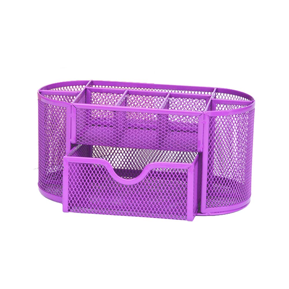 Aileese Mesh Desk Office Organizer,Multifunction Pen Holder with Drawer Stationery Storage Desktop Purple