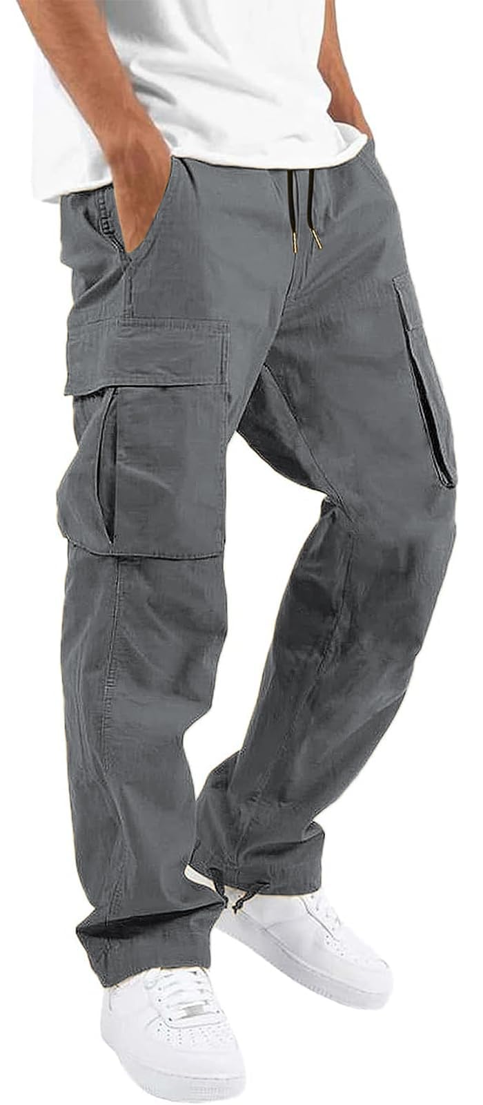 Photo 1 of ALLABREVE Mens Casual Joggers Pants Hiking Drawstring Chino Cargo Pants Lightweight Outdoor Twill Track Jogging Sweatpants Cotton Loose Straight Leg Pants (Dark Grey 32)