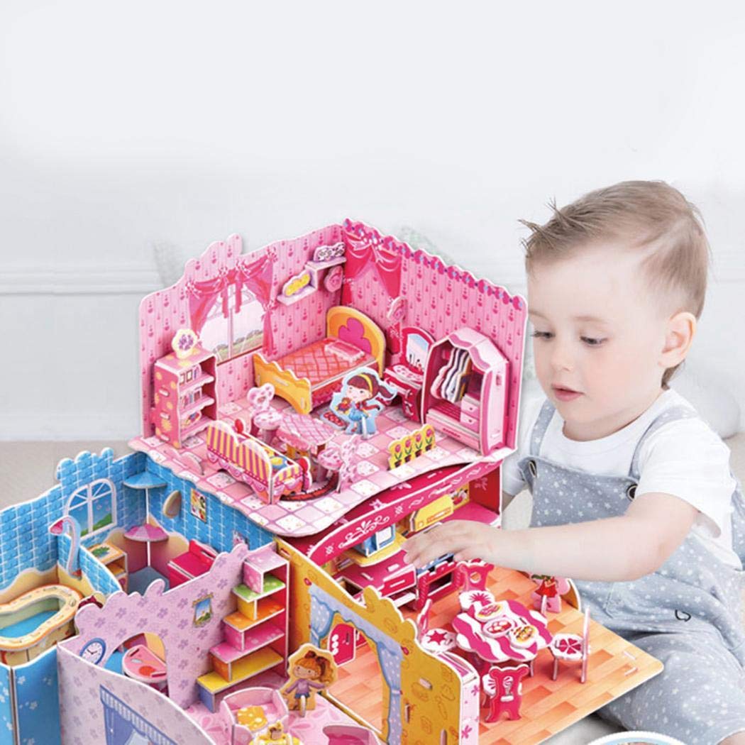 lazinem Kids 3D Puzzle Paper DIY Fun Board Early Learning Architectural House Gift for Boys Girls Children Child 3-D Puzzles