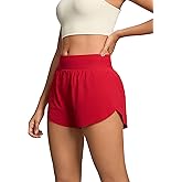 MCEDAR Women High Split Running Shorts 3" with Liner High Waisted Dolphin Athletic Workout Shorts