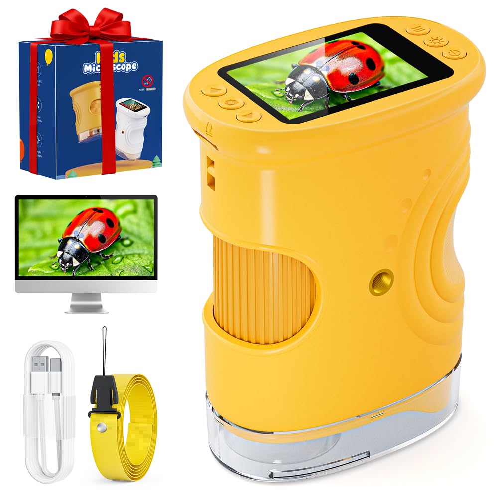 Photo 1 of 1000X Handheld Microscope for Kids, Temodu 4K 2.0" Screen Educational Science Kit Digital Microscope, Rechargeable Mini Pocket Microscope, Used as a Birthday, Ages 3+