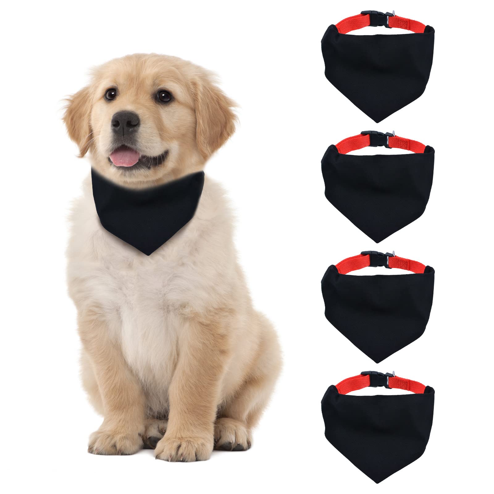 HACRAHO Blank Dog Bandana, 4 PCS Black Pet Bandana Collar with Quickly Release Buckle Adjustable Sublimation Dog Bandana with Removable Red Collar for Small Dogs and Cats, Black L