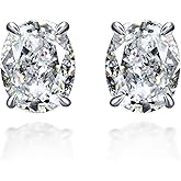 18K White Gold Plated Round Square Clear Cubic Zirconia Stud Earrings, 925 Sterling Silver 3-10 Carat Simulated Diamond CZ Earrings, Princess Radiant Cushion Oval Cut Hypoallergenic Studs for Women