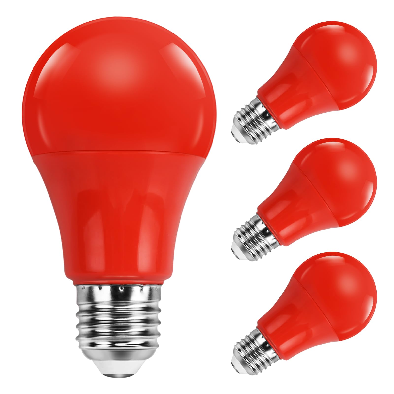 SCNNC A60/A19 E27 LED Light Bulb Red 9W, AC85-265V Coloured Light Bulb Equivalent 90W Incandescent, E27 Screw Red LED Bulb for Christmas Halloween Decoration Party Bar Holiday, Pack of 4