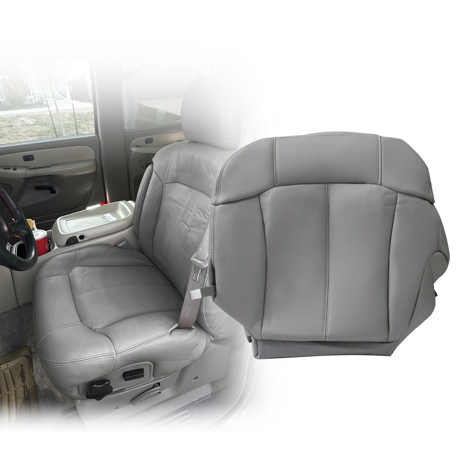 Photo 1 of NLQR Front Driver Bottom Replacement Seat Cover Compatible with Chevy Silverado Tahoe Suburban GMC Sierra 1500 2500 3500 HD 1999 2000 2001 2002 Pewter Gray