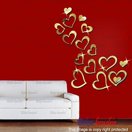 Bikri Kendra Premium 3D Acrylic Love Hearts Wall Decor Mirror Stickers for Home and Office(Multicolour)