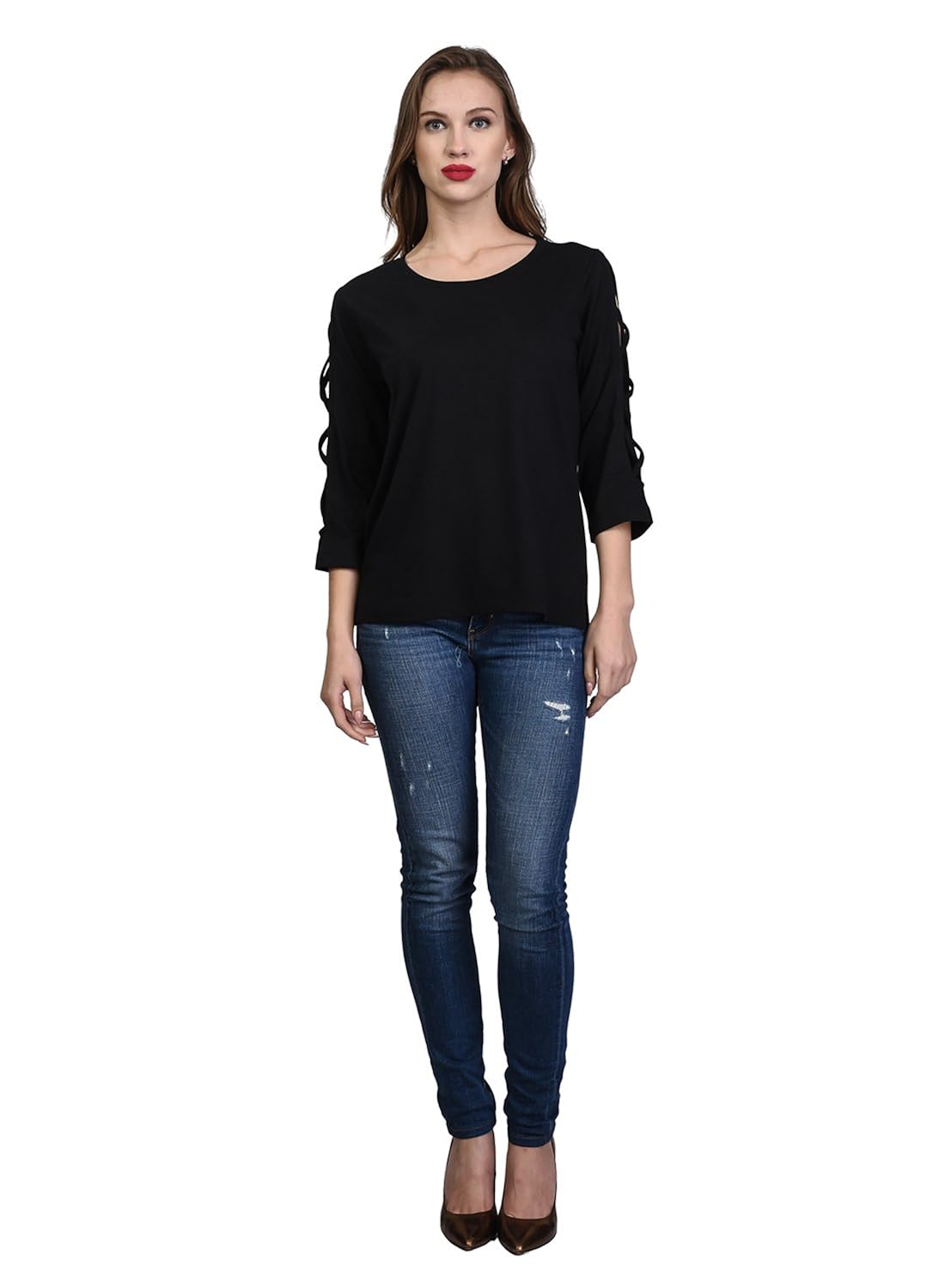 kalt women's round neck 3/4th sleeves cotton blend top/t-shirt (tw12)