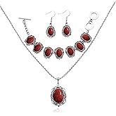 Lookray Western Turquoise Jewelry Set‌s for Women Boho Red Black Zirconia Western Necklace Earring Bracelet Set Country Concert Outfits Jewelry Set Bohemian Cowgirl Accessorie